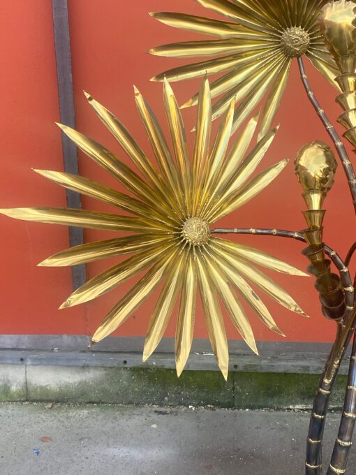1970′ Yuka Palm Floor Lamp in Brass And Patinated Iron Maison Jansen 3 Heads Brutalist Style H 200 cm - Image 3