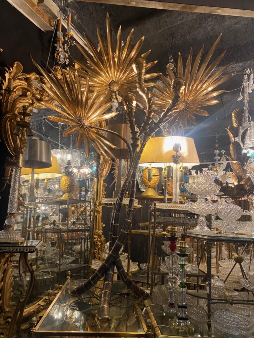 1970′ Yuka Palm Floor Lamp in Brass And Patinated Iron Maison Jansen 3 Heads Brutalist Style H 200 cm - Image 2