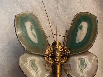 1970 Butterfly Wall Lamp in Bronze or Brass, Duval Brasseur Or Isabelle Faure, 1 Bulb, Agate Wings 30 X H 38 cm