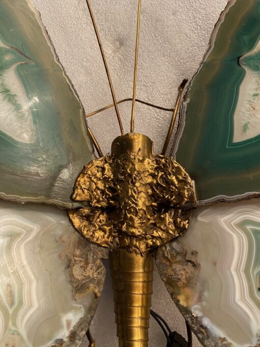 1970’Applique Papillon en Bronze ou Laiton, Duval Brasseur Ou Isabelle Faure, 1 Ampoule, Ailes d’Agate : 30 X H 38 cm – Image 12
