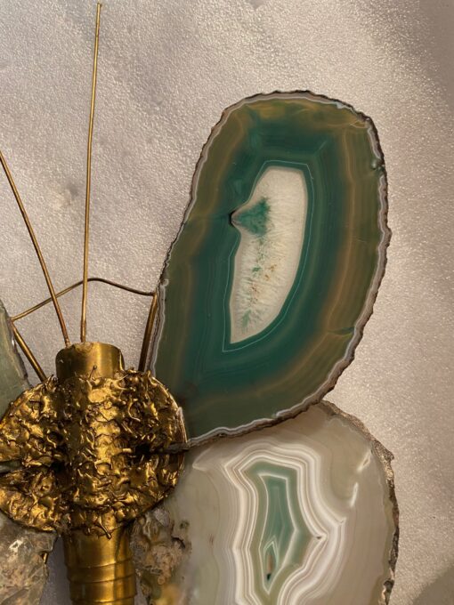 1970’Applique Papillon en Bronze ou Laiton, Duval Brasseur Ou Isabelle Faure, 1 Ampoule, Ailes d’Agate : 30 X H 38 cm – Image 10