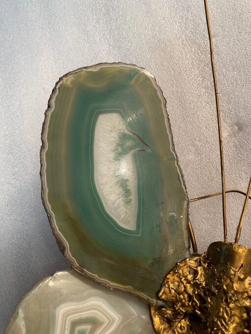 1970’Applique Papillon en Bronze ou Laiton, Duval Brasseur Ou Isabelle Faure, 1 Ampoule, Ailes d’Agate : 30 X H 38 cm – Image 8