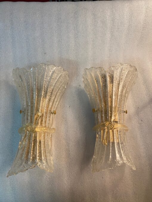 1970/80′ Pair of Murano Glass Or Crystal Sconces Barovier & Toso