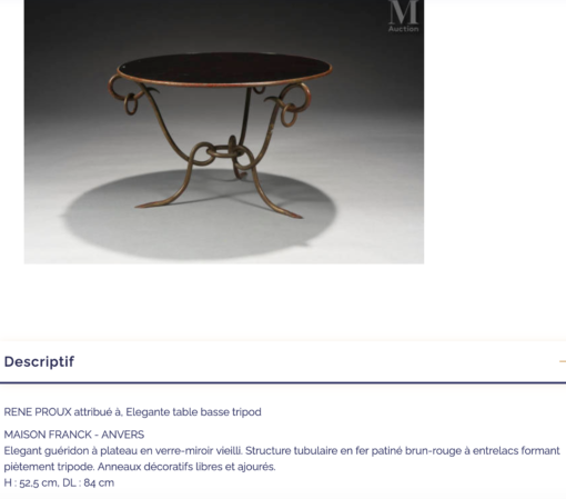 1940′ Table Basse En Fer Battu Doré Avec Entrelacs René Drouet Ø 90 H 53 cm Ou  René Prou Pour Maison Franck Anvers – Image 14