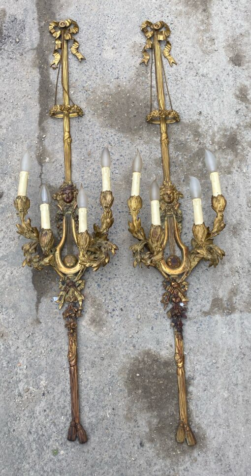 1890/1900′  Pair Of Louis XVI Style Gilt- Bronze Four-Lights After Gouthiere - Image 2