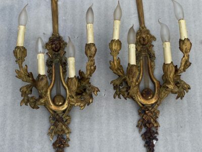1890/1900′  Pair Of Louis XVI Style Gilt- Bronze Four-Lights After Gouthiere