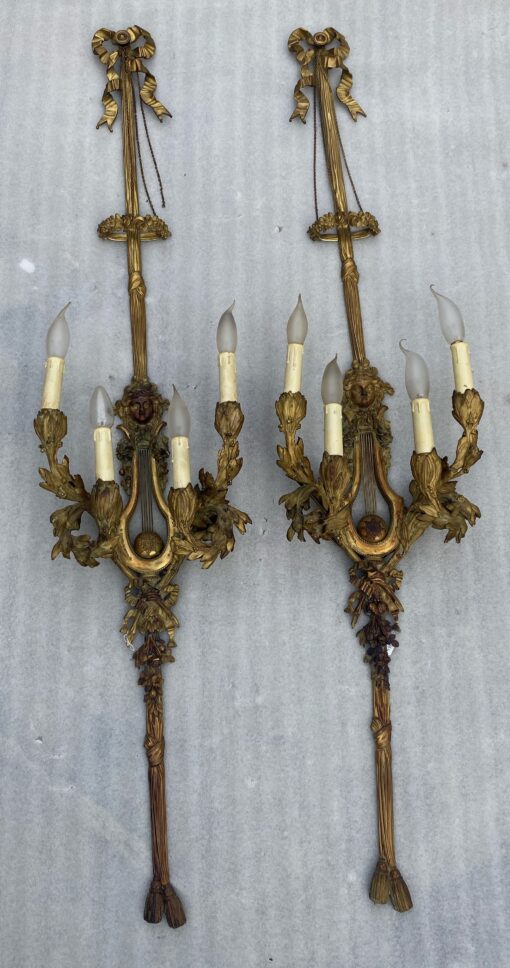 1890/1900′  Pair Of Louis XVI Style Gilt- Bronze Four-Lights After Gouthiere
