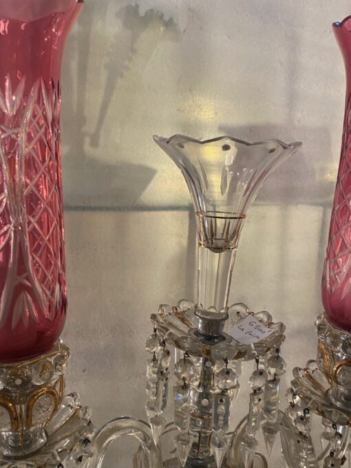1920′ Paire de Chandeliers Cristal De Bohéme 2 Branches Socles Perlés   H 63 cm – Image 9