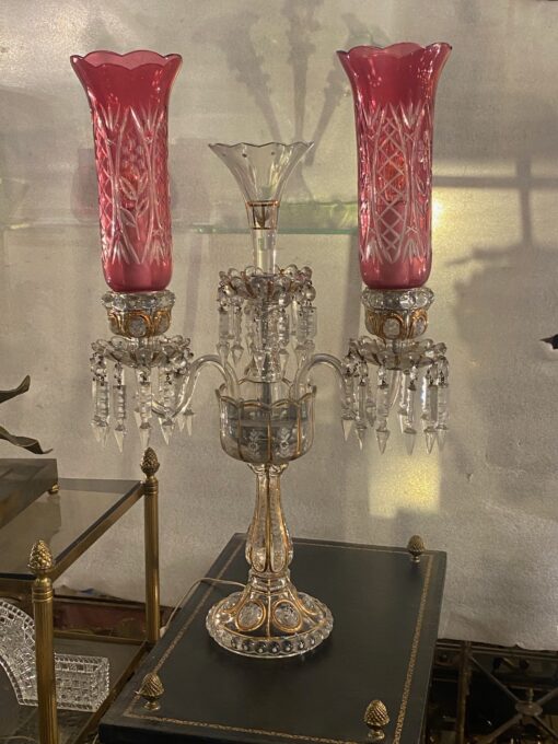1920′ Paire de Chandeliers Cristal De Bohéme 2 Branches Socles Perlés   H 63 cm – Image 12