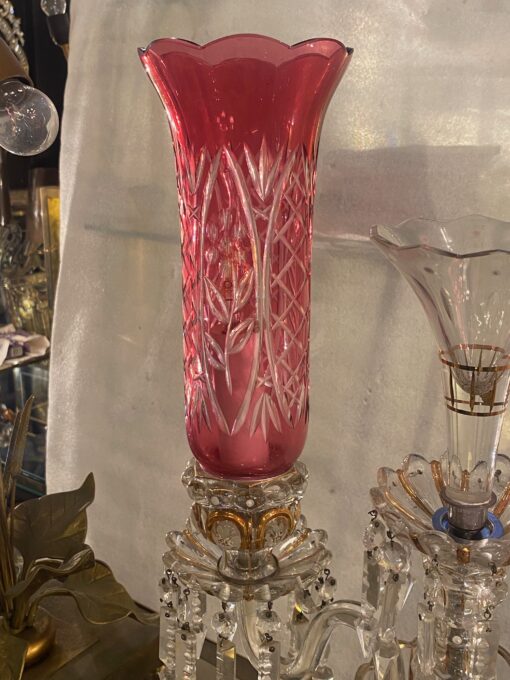 1920′ Paire de Chandeliers Cristal De Bohéme 2 Branches Socles Perlés   H 63 cm – Image 14