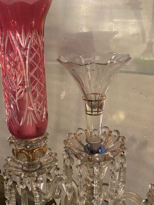 1920′ Paire de Chandeliers Cristal De Bohéme 2 Branches Socles Perlés   H 63 cm – Image 15