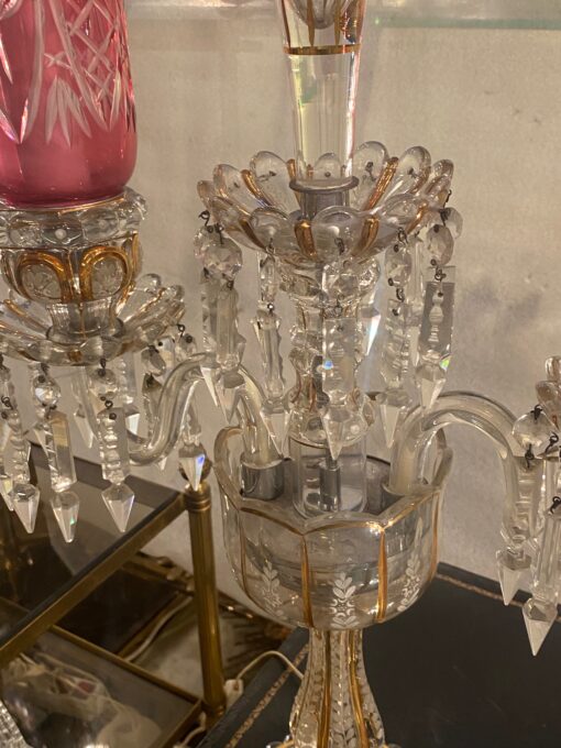 1920′ Paire de Chandeliers Cristal De Bohéme 2 Branches Socles Perlés   H 63 cm – Image 16