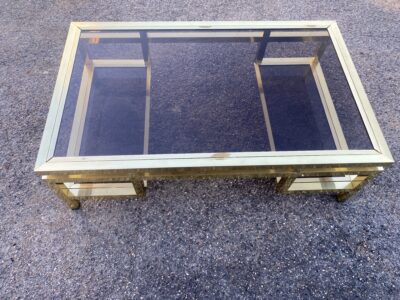 1970 ‘Guy Lefevre Rectangular Coffee Table In Brass And Smoked Glass 130 x 80 cm
