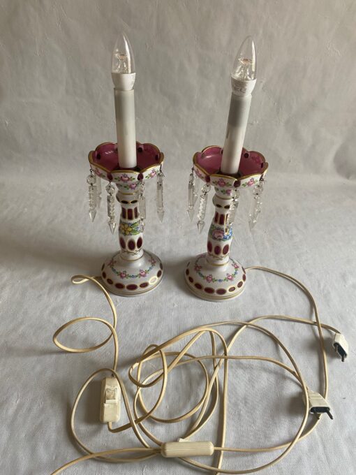 1970′ Pair of Baccarat Overlay Lamps: H 45 cm - Image 8