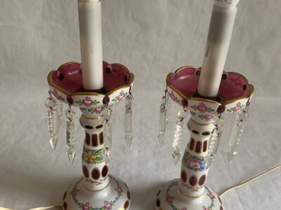 1970′ Pair of Baccarat Overlay Lamps: H 45 cm