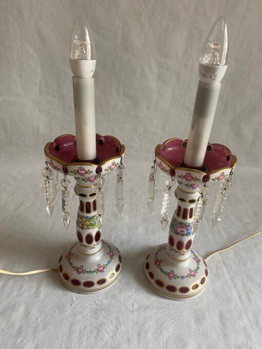 1970′ Pair of Baccarat Overlay Lamps: H 45 cm