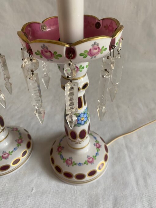 1970′ Pair of Baccarat Overlay Lamps: H 45 cm - Image 7