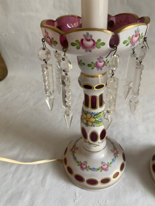 1970′ Pair of Baccarat Overlay Lamps: H 45 cm - Image 4