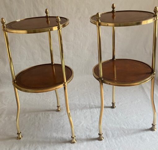 1970′ Pair Of Pedestal Tables Or Round Sellettes Gilt Bronze 2 Trays Sheathed In Leather Maison Jansen, Baguès Or Charles ∅ 35 H 68 cm - Image 15