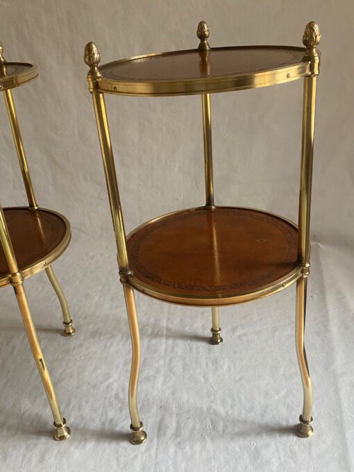 1970′ Pair Of Pedestal Tables Or Round Sellettes Gilt Bronze 2 Trays Sheathed In Leather Maison Jansen, Baguès Or Charles ∅ 35 H 68 cm - Image 13