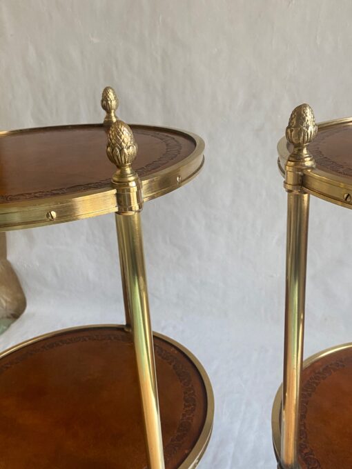 1970′ Pair Of Pedestal Tables Or Round Sellettes Gilt Bronze 2 Trays Sheathed In Leather Maison Jansen, Baguès Or Charles ∅ 35 H 68 cm - Image 11