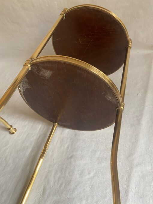 1970′ Pair Of Pedestal Tables Or Round Sellettes Gilt Bronze 2 Trays Sheathed In Leather Maison Jansen, Baguès Or Charles ∅ 35 H 68 cm - Image 4