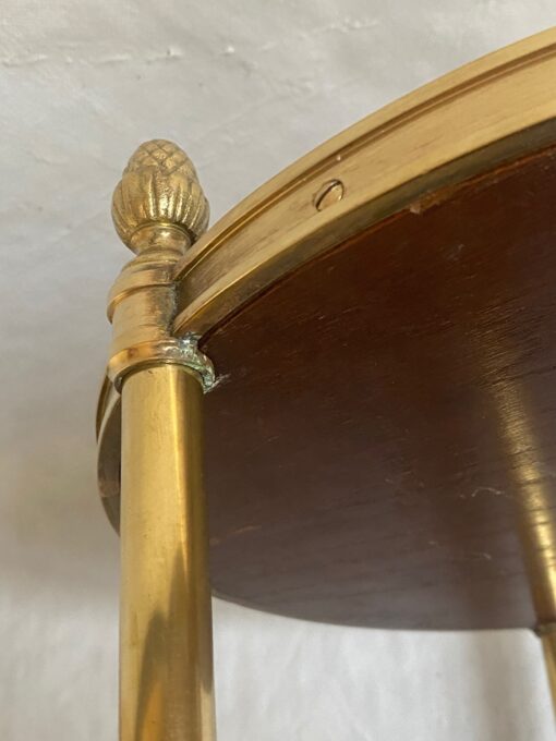 1970′ Pair Of Pedestal Tables Or Round Sellettes Gilt Bronze 2 Trays Sheathed In Leather Maison Jansen, Baguès Or Charles ∅ 35 H 68 cm - Image 3