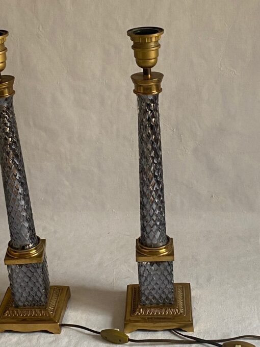 1970′ Pair of Glass Or Smoked Crystal And Gilt Bronze Lamps H 52 cm - Image 8