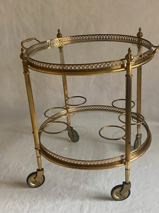 1970' Desserte roulante Maison Bagués En Laiton Et Bronze Doré