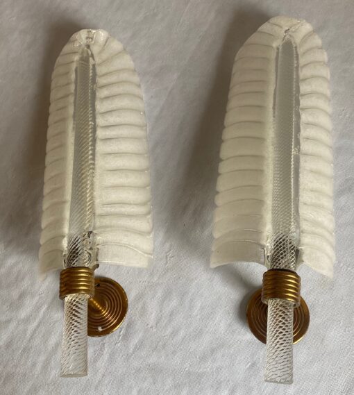 1950/70 Pair Of BAROVIER & TOSO Or Veronese Style Sconces For Arbus In Murano Crystal 42 x 13 cm - Image 9