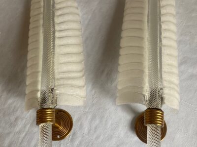 1950/70 Pair Of BAROVIER & TOSO Or Veronese Style Sconces For Arbus In Murano Crystal 42 x 13 cm