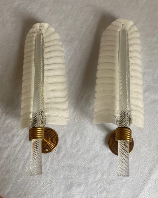 1950/70 Pair Of BAROVIER & TOSO Or Veronese Style Sconces For Arbus In Murano Crystal 42 x 13 cm
