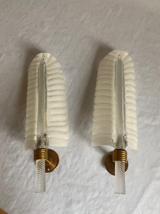 1950/70 Pair Of BAROVIER & TOSO Or Veronese Style Sconces For Arbus In Murano Crystal 42 x 13 cm - Image 7
