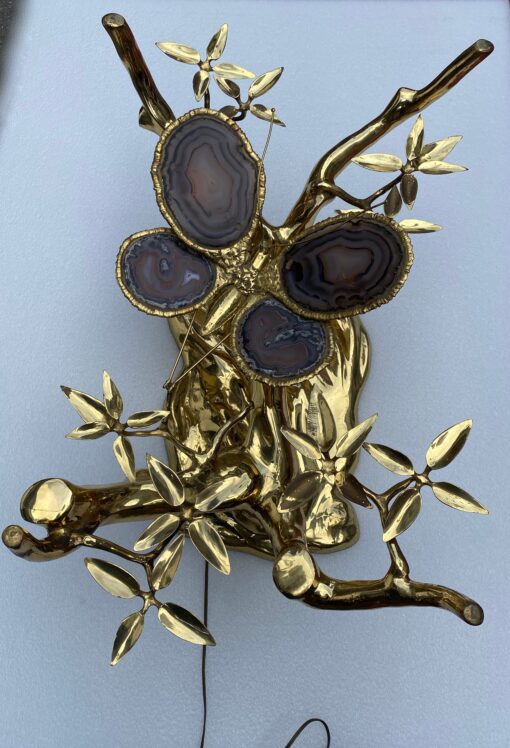 1970 'Enlightening Bonzai Coffee Table On Sand Dune In Gilt Bronze Isabelle Faure Or Duval Brasseur With Butterfly Wings In Agate - Image 18