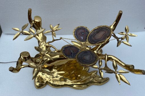 1970 'Enlightening Bonzai Coffee Table On Sand Dune In Gilt Bronze Isabelle Faure Or Duval Brasseur With Butterfly Wings In Agate - Image 13