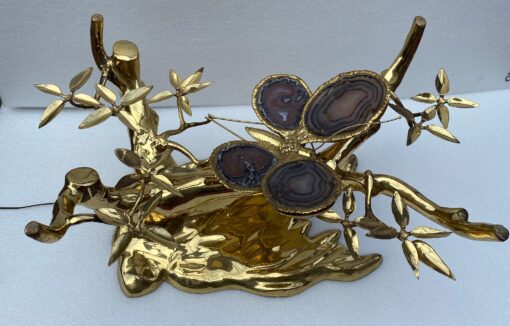 1970 'Enlightening Bonzai Coffee Table On Sand Dune In Gilt Bronze Isabelle Faure Or Duval Brasseur With Butterfly Wings In Agate - Image 12
