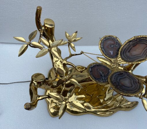 1970 'Enlightening Bonzai Coffee Table On Sand Dune In Gilt Bronze Isabelle Faure Or Duval Brasseur With Butterfly Wings In Agate - Image 11