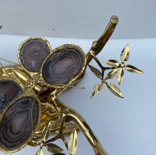 1970 'Enlightening Bonzai Coffee Table On Sand Dune In Gilt Bronze Isabelle Faure Or Duval Brasseur With Butterfly Wings In Agate - Image 9