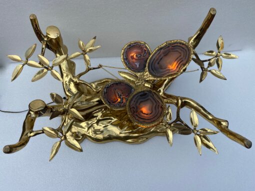 1970 'Enlightening Bonzai Coffee Table On Sand Dune In Gilt Bronze Isabelle Faure Or Duval Brasseur With Butterfly Wings In Agate - Image 5