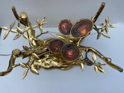 1970 'Enlightening Bonzai Coffee Table On Sand Dune In Gilt Bronze Isabelle Faure Or Duval Brasseur With Butterfly Wings In Agate