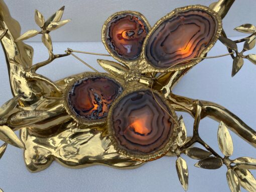1970 'Enlightening Bonzai Coffee Table On Sand Dune In Gilt Bronze Isabelle Faure Or Duval Brasseur With Butterfly Wings In Agate - Image 3