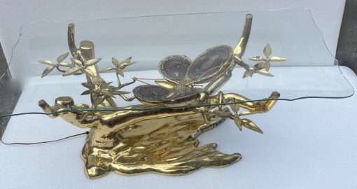 1970 'Enlightening Bonzai Coffee Table On Sand Dune In Gilt Bronze Isabelle Faure Or Duval Brasseur With Butterfly Wings In Agate - Image 2