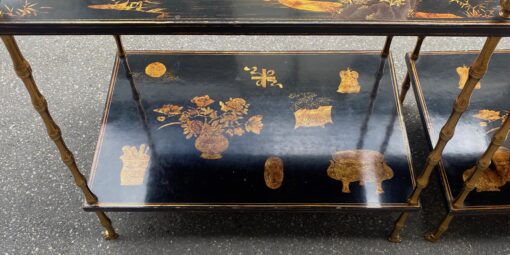 1950′ Pair of Maison Baguès Tables Bamboo Decor in Gilt Bronze With Chinese Lacquer Trays 60 X 40 X H 58 cm - Image 10