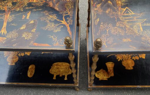 1950′ Pair of Maison Baguès Tables Bamboo Decor in Gilt Bronze With Chinese Lacquer Trays 60 X 40 X H 58 cm - Image 8