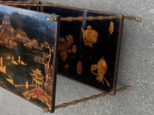 1950′ Pair of Maison Baguès Tables Bamboo Decor in Gilt Bronze With Chinese Lacquer Trays 60 X 40 X H 58 cm - Image 7