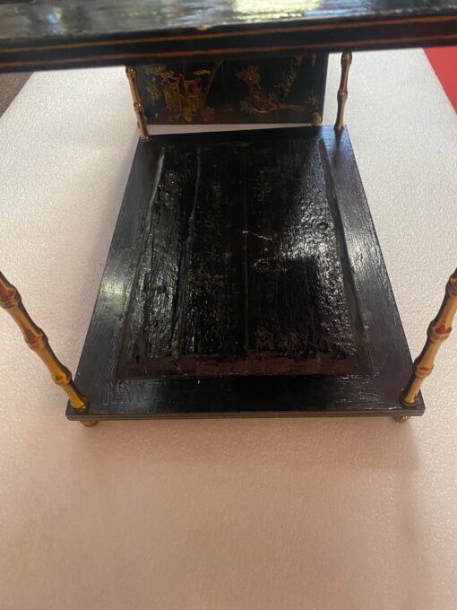 1950′ Pair of Maison Baguès Tables Bamboo Decor in Gilt Bronze With Chinese Lacquer Trays 60 X 40 X H 58 cm - Image 2