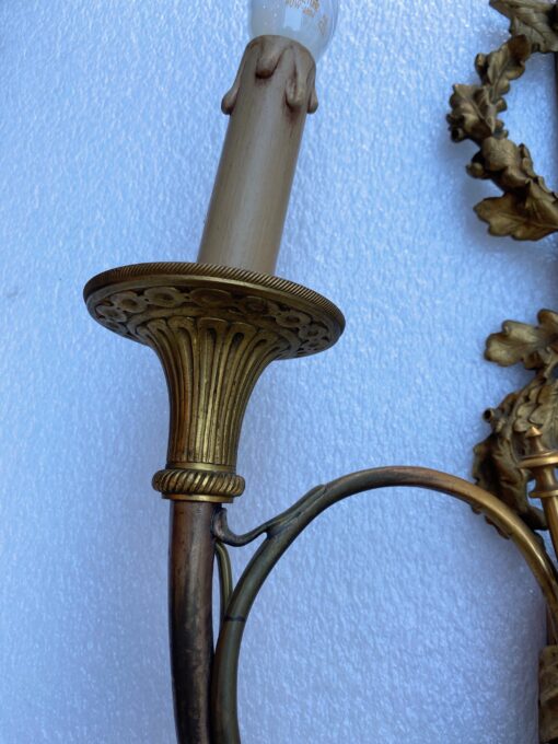 1900′ Paire d’ Appliques Style Louis 16 Bronze Doré Aux Cors De Chasse Signée Jansen – Image 26