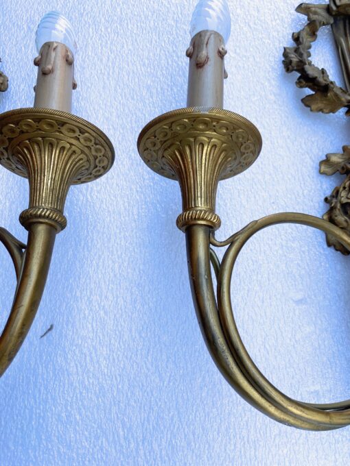 1900′ Paire d’ Appliques Style Louis 16 Bronze Doré Aux Cors De Chasse Signée Jansen – Image 23
