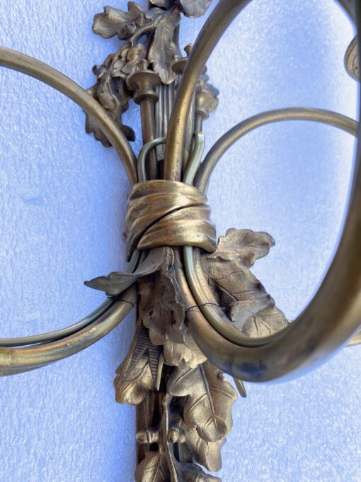 1900′ Paire d’ Appliques Style Louis 16 Bronze Doré Aux Cors De Chasse Signée Jansen – Image 19