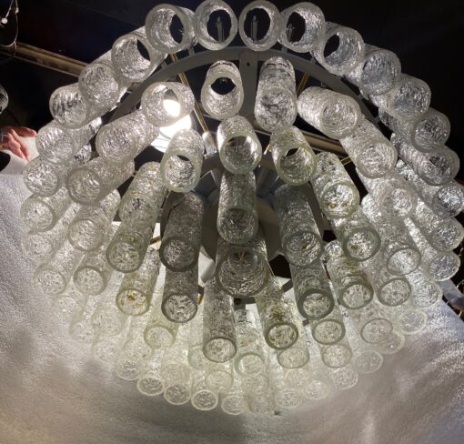 1970′ Chandelier Doria 4 Levels 60 Blown Glass Crystals Design Venini Murano - Image 11